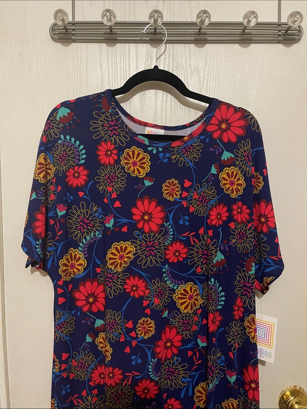 LuLaRoe Maria Dress 2-XL Navy Floral Short Sleeve Maxi BNWT